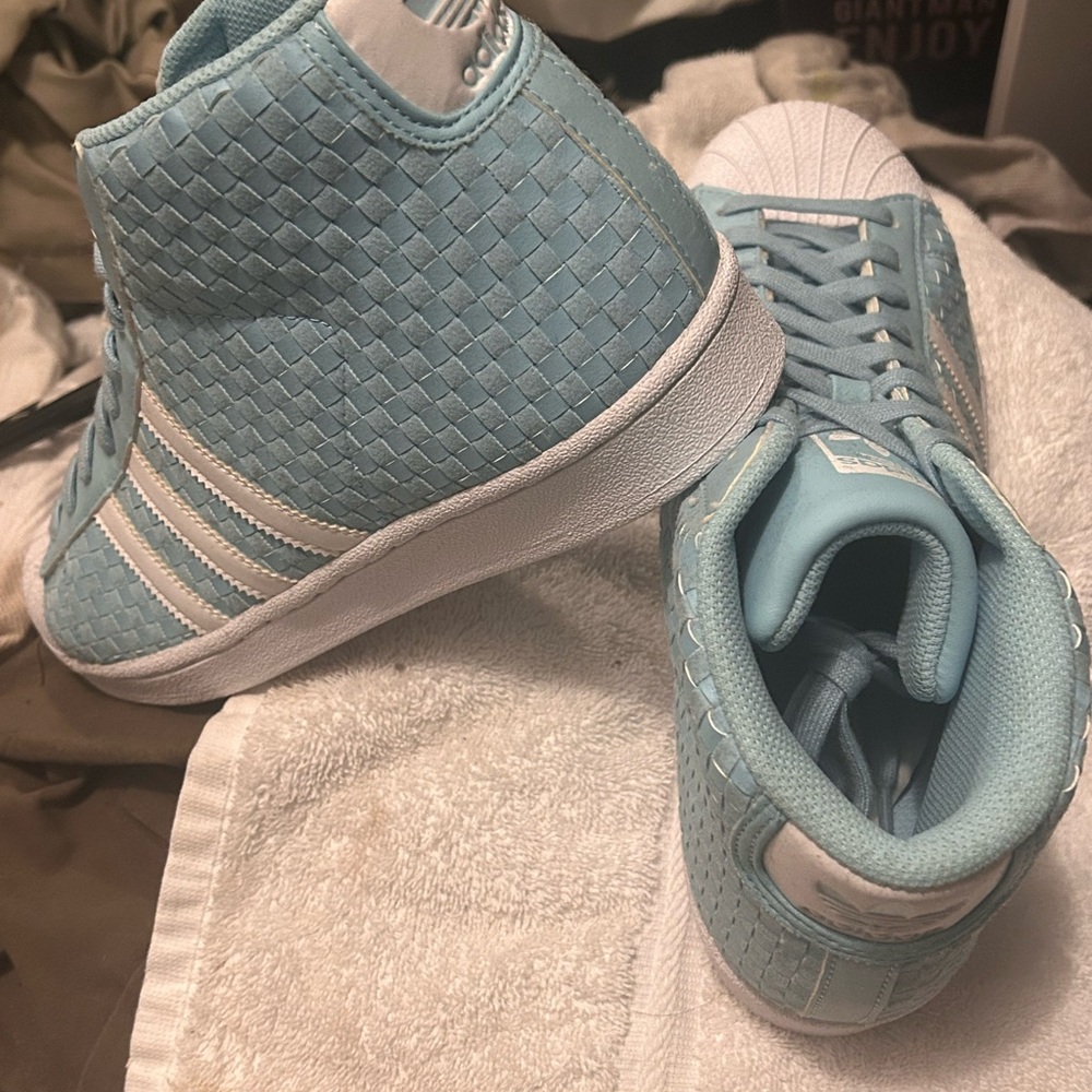 Adidas Light Blue and White Textured Sneakers